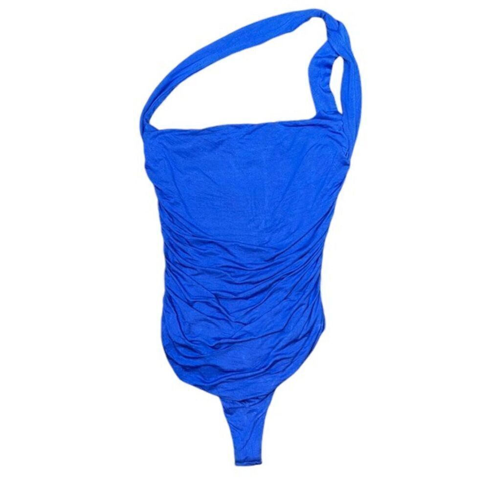 Lovers + Friends Bodysuit Royal Blue Ruched Sides‎ Stretch One Shoulder Size XS